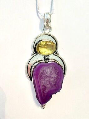 2 1/2 inch, 925 marked, Solar Agate and Citrine pendant on a silver chain.